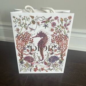 Dior White Gift Bag with Colorful Seahorse and Floral Design